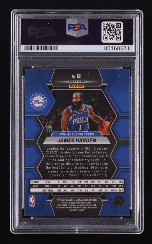 James Harden Signed 2022-23 Panini Mosaic Reactive Yellow #55 (PSA) - Price Is Right Miami