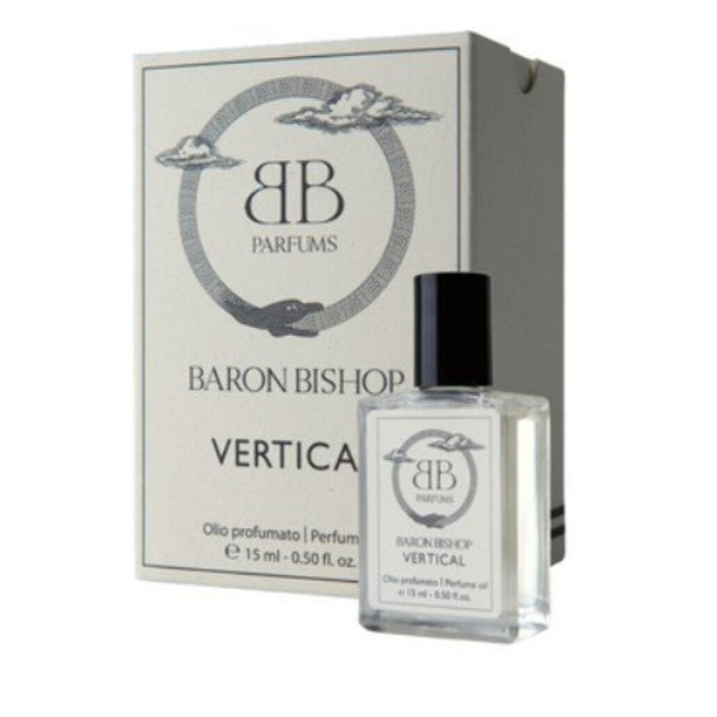 Baron Bishop Vertical fragrance 15 ml 0.50 fl oz perfume bottle and box with logo and black cap