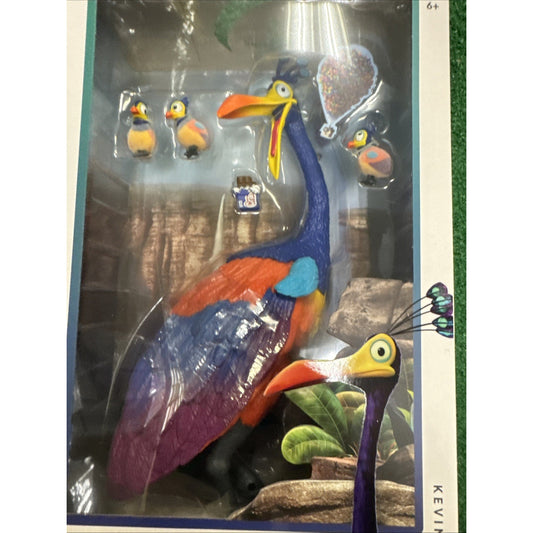 Pixar Up Kevin and babies 11.2 inch figure set in vibrant blue, orange, and purple colors with detailed feathers display