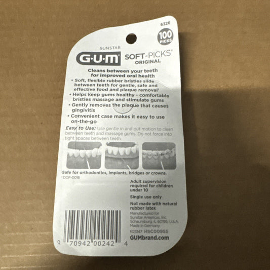 GUM Soft-Picks Original dental picks pack with 100 flexible bristle picks for teeth cleaning and gum health