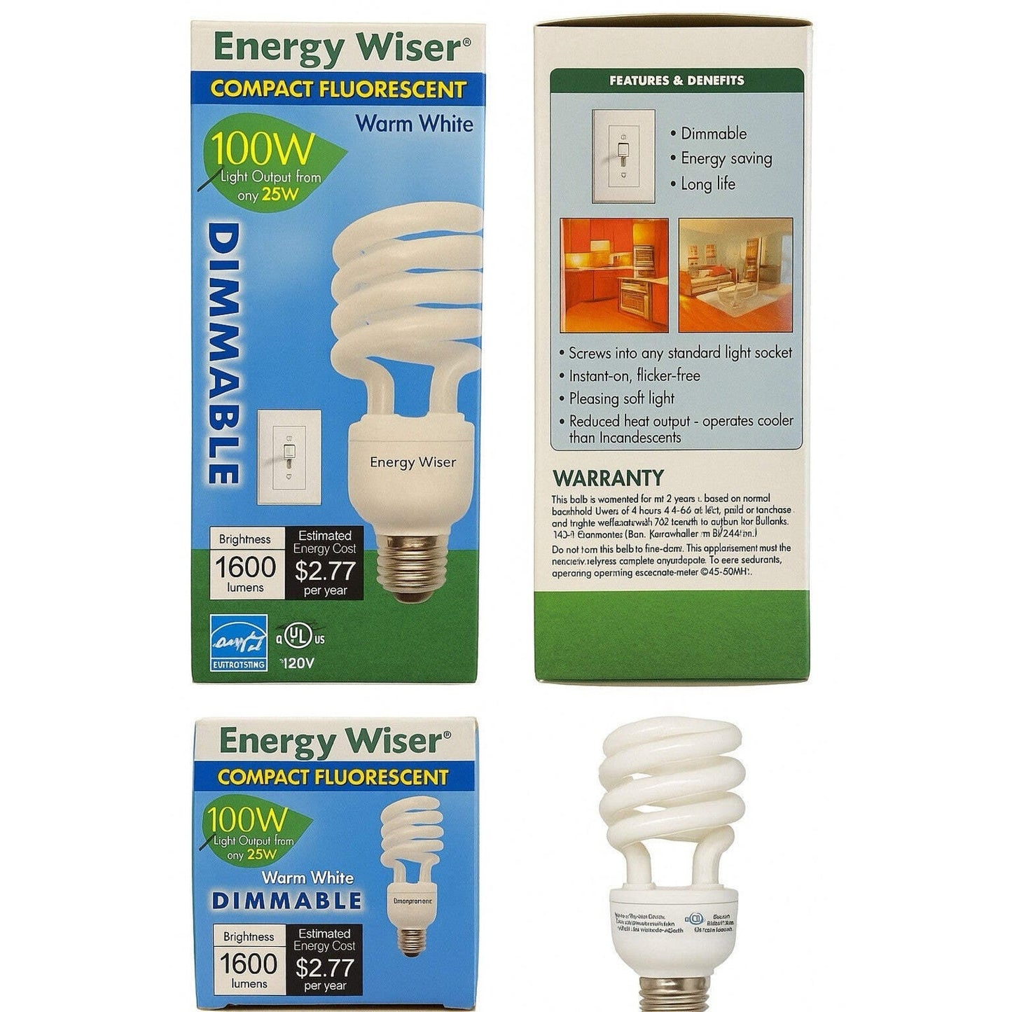 Energy Wiser 23W Dimmable CFL Bulb 100W Eq 1600lm Warm White Spiral E26 — Image 6
