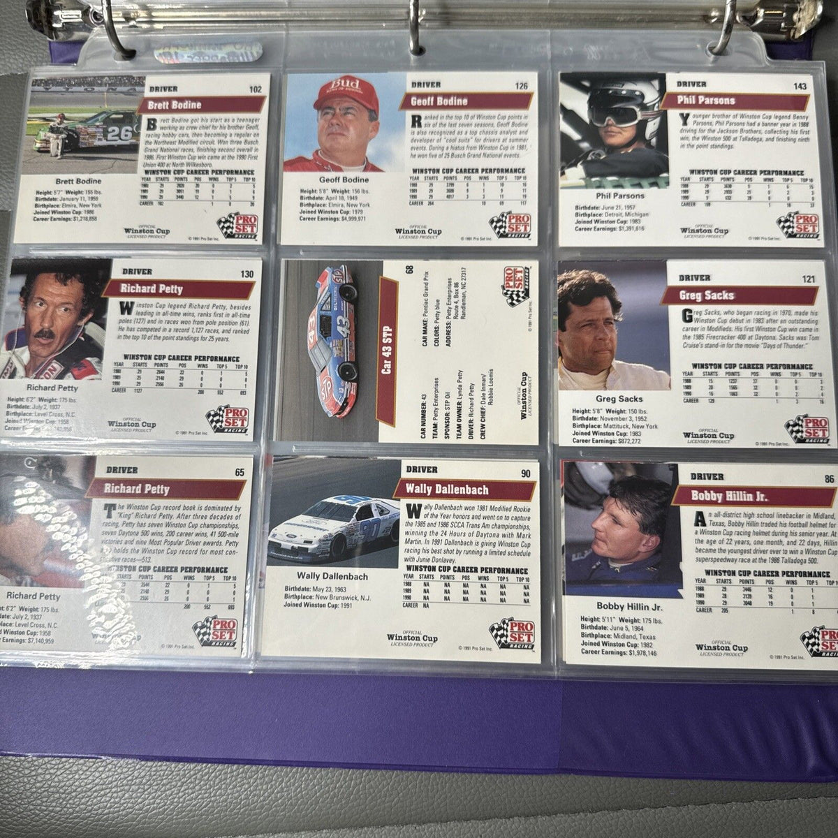 Set of 9 Pinnacle Pro Set NASCAR Marx Trading Cards (Set 702B)