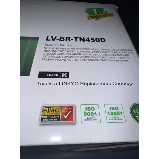 2 Pack Black LINKYO LY-BR-TN450D Premium Cartridges for Brother. FACTORY SEALED
