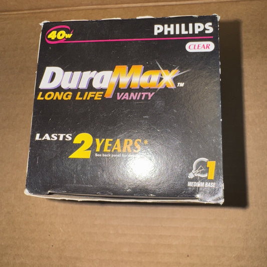 Philips DuraMax 40 watt clear vanity light bulb with medium base lasting up to 2 years in original packaging