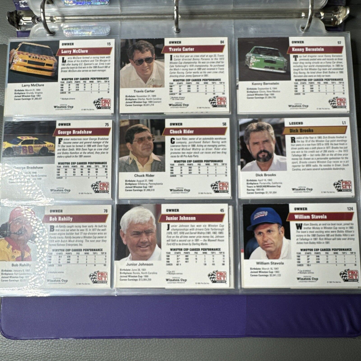 Set of 9 Pinnacle Pro Set NASCAR Marx Trading Cards (Set 618E)