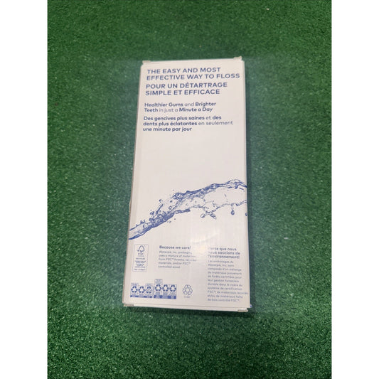 Waterpik Cordless Pulse rechargeable portable water flosser box with product benefits and water splash graphic on back panel