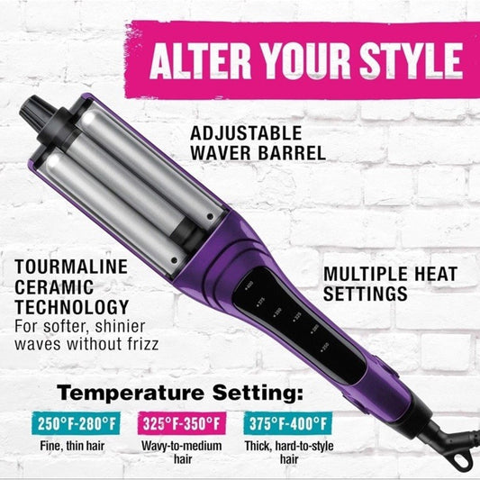 Bed Head A Wave We Go Tourmaline Ceramic Adjustable Hair Waver with multiple heat settings and adjustable barrel