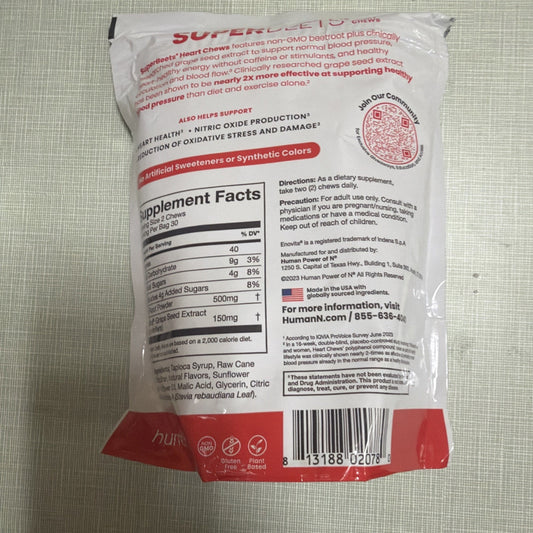 Superbeets Heart Chews, Nitric Oxide & Blood Pressure Support, 60 Count