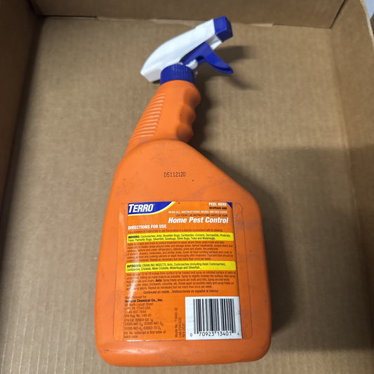 Terro T3400-32 orange 32 oz spray bottle for home pest control with blue and white trigger nozzle