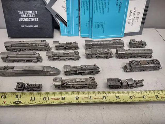 14 Vintage Franklin Mint Pewter Locomotives Lot - Price Is Right Miami