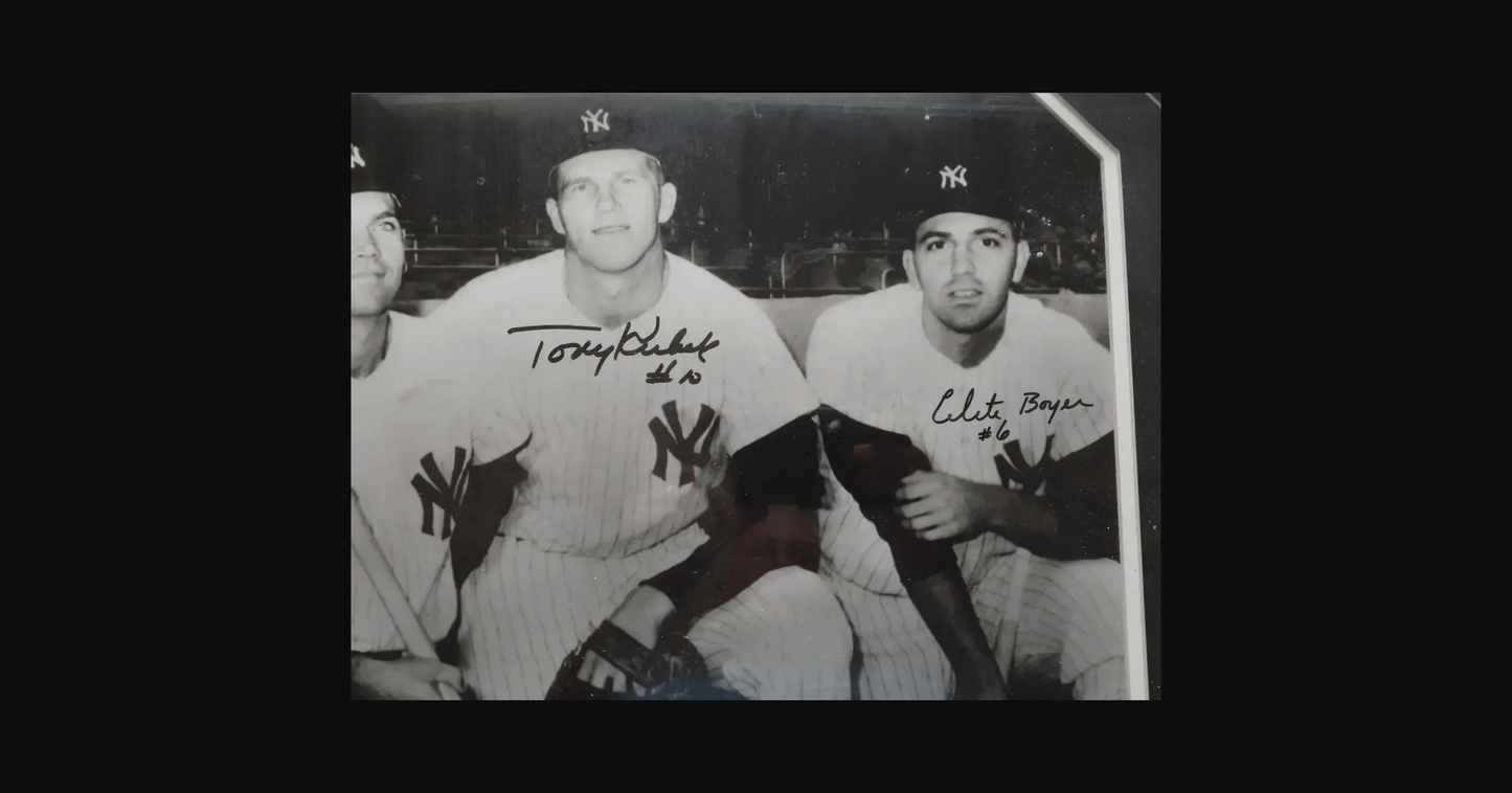 1961 NY Yankees Signed Infield Framed Photo, 3 Signatures (COA), Autographed Memorabilia