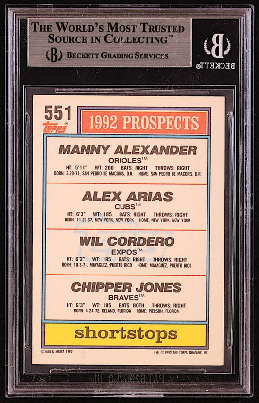 Chipper Jones, Manny Alexander & Alex Arias Signed 1992 Topps #551 Wilfredo Cordero / Chipper Jones / Manny Alexander / Alex Arias (BGS) - Price Is Right Miami