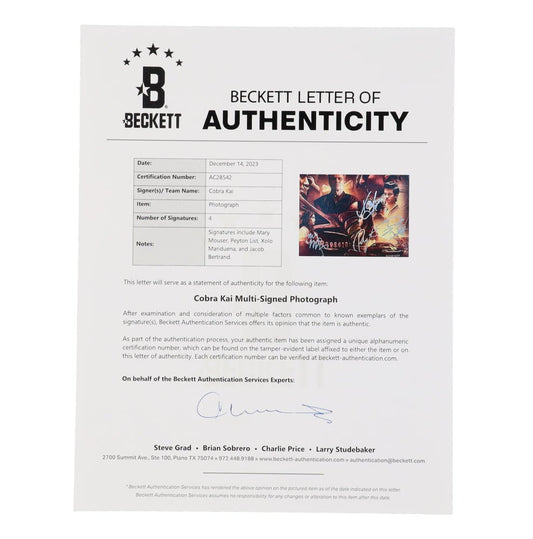 "Cobra Kai" 11x14 Photo Signed by (4) with Mary Mouser, Peyton List, Xolo Mariduena & Jacob Bertrand (Beckett) - Price Is Right Miami