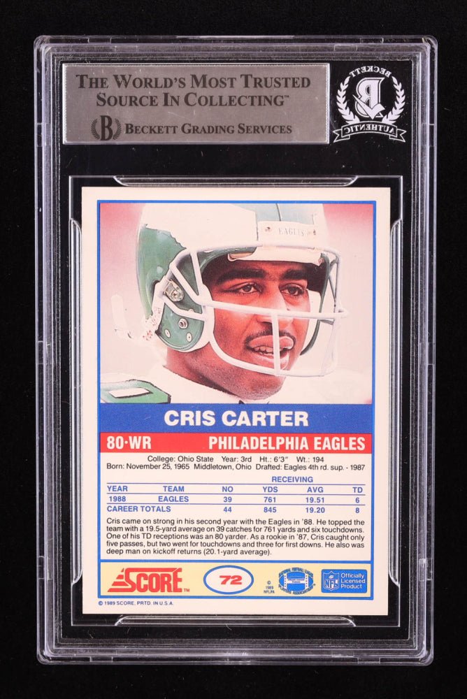 Cris Carter Signed 1989 Score #72 RC (BGS), Sports Card (view 2)