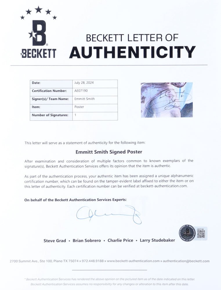 Emmitt Smith Signed Cowboys Custom Framed Poster Display (Beckett) - Price Is Right Miami