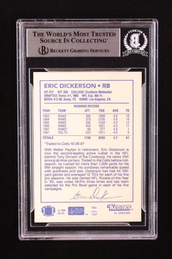 Eric Dickerson Signed 1988 Kenner Starting Lineup Cards #42 (BGS), Sports Card