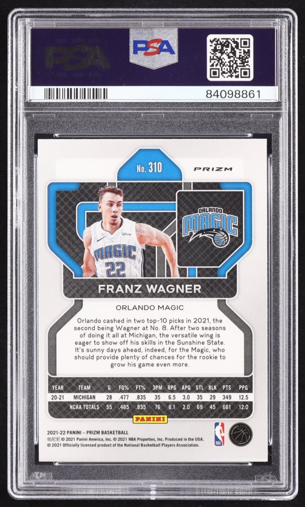 Franz Wagner Signed 2021-22 Panini Prizm Prizms Red Ice #310 RC (PSA 9 | Autograph Graded PSA 9) Rookie Card (view 2)