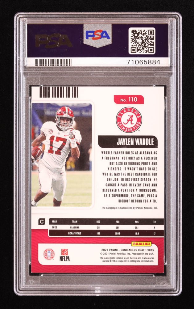 Jaylen Waddle 2021 Contenders Campus Ticket #110 RC (PSA 8), Sports Card (view 2)