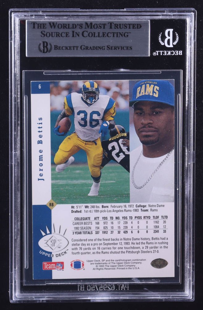 Jerome Bettis Signed 1993 SP #6 RC (BGS) Rookie Card (view 2)
