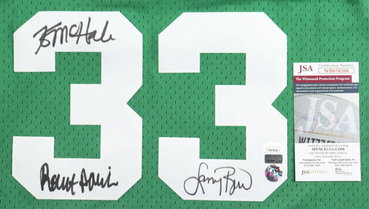 Larry Bird, Kevin McHale & Robert Parrish Signed Celtics Jersey (JSA, New England Picture & Bird) Boston Celtics - Price Is Right Miami