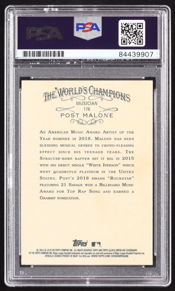 Post Malone Signed 2019 Topps Allen and Ginter #176 (PSA | Autograph Grade 10), Sports Card