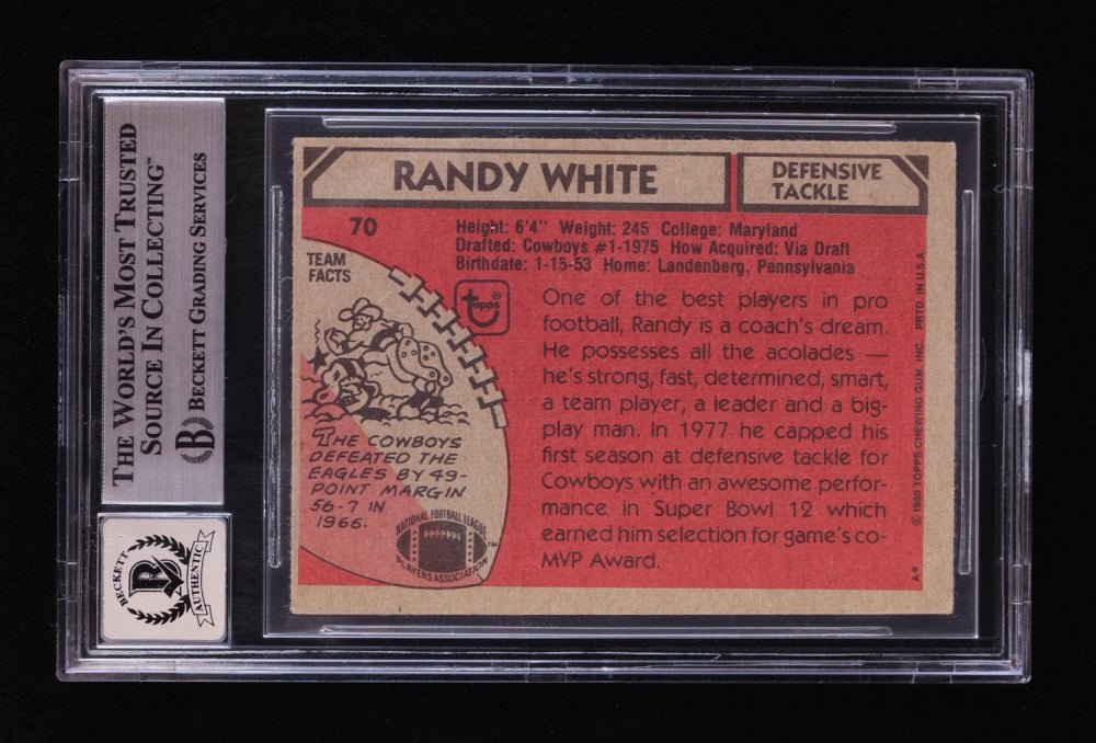 Randy White Signed 1980 Topps #70 AP Inscribed "HOF 94" (BGS | Auto 10), Sports Card (view 2)