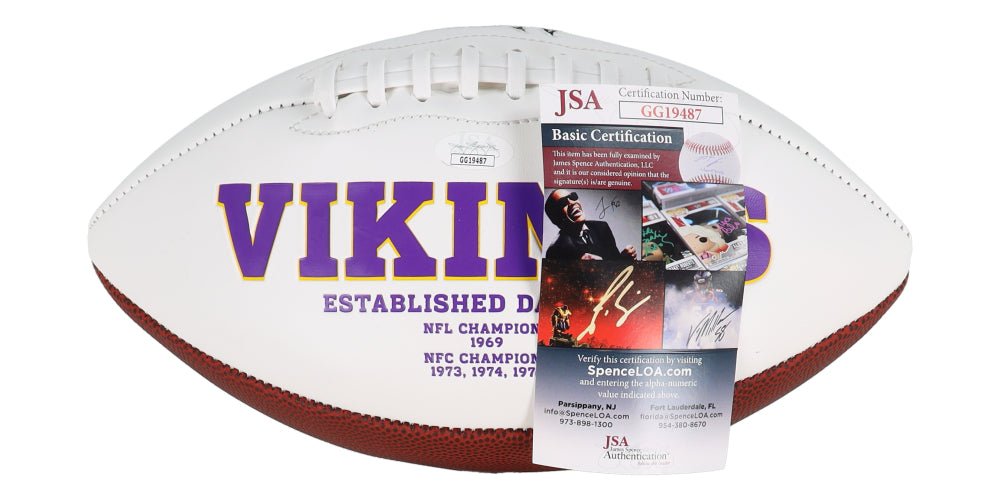 Ron Yary Signed Vikings Logo Football Inscribed "HOF-01" (JSA), Autographed Ball (view 2)