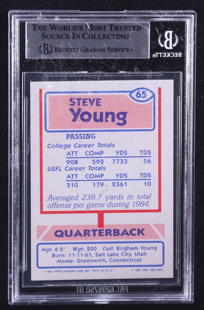 Steve Young Signed 1985 Topps USFL #65 RC (BGS) Rookie Card (view 2)