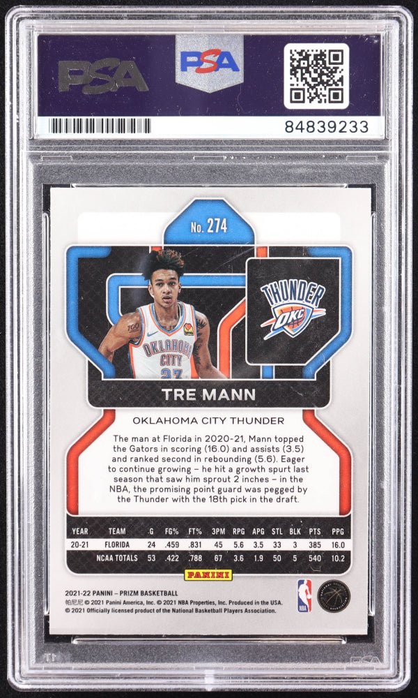Tre Mann Signed 2021-22 Panini Prizm #274 RC (PSA), Sports Card