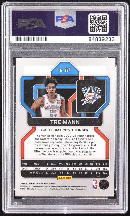 Tre Mann Signed 2021-22 Panini Prizm #274 RC (PSA) Rookie Card - Price Is Right Miami