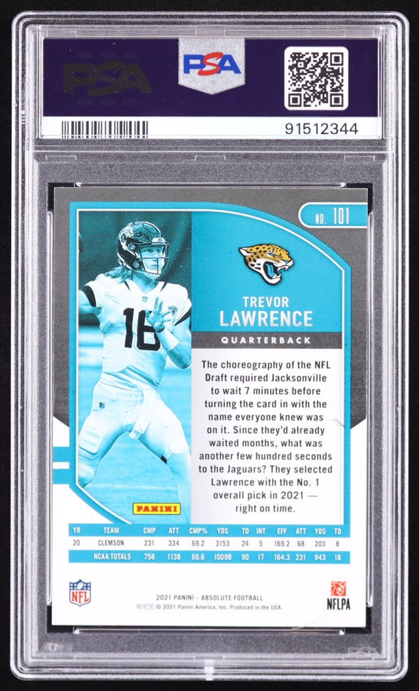Trevor Lawrence Signed 2021 Absolute #101 RC (PSA 9), Sports Card