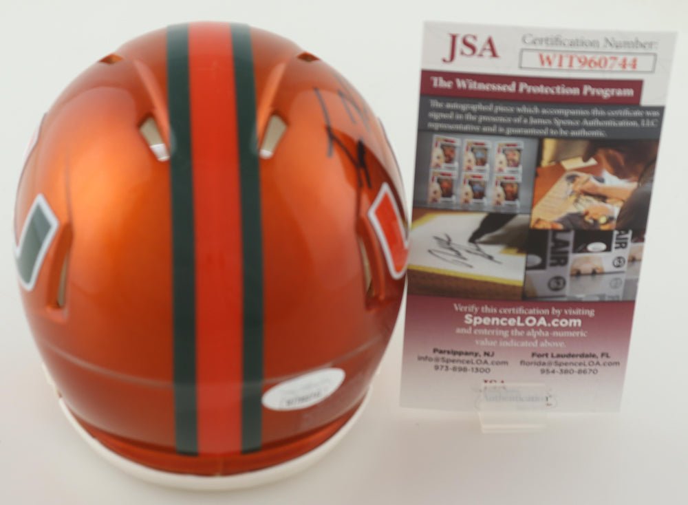 Tyler Van Dyke Signed Miami Hurricanes Flash Alternate Speed Mini Helmet (JSA) (view 3)
