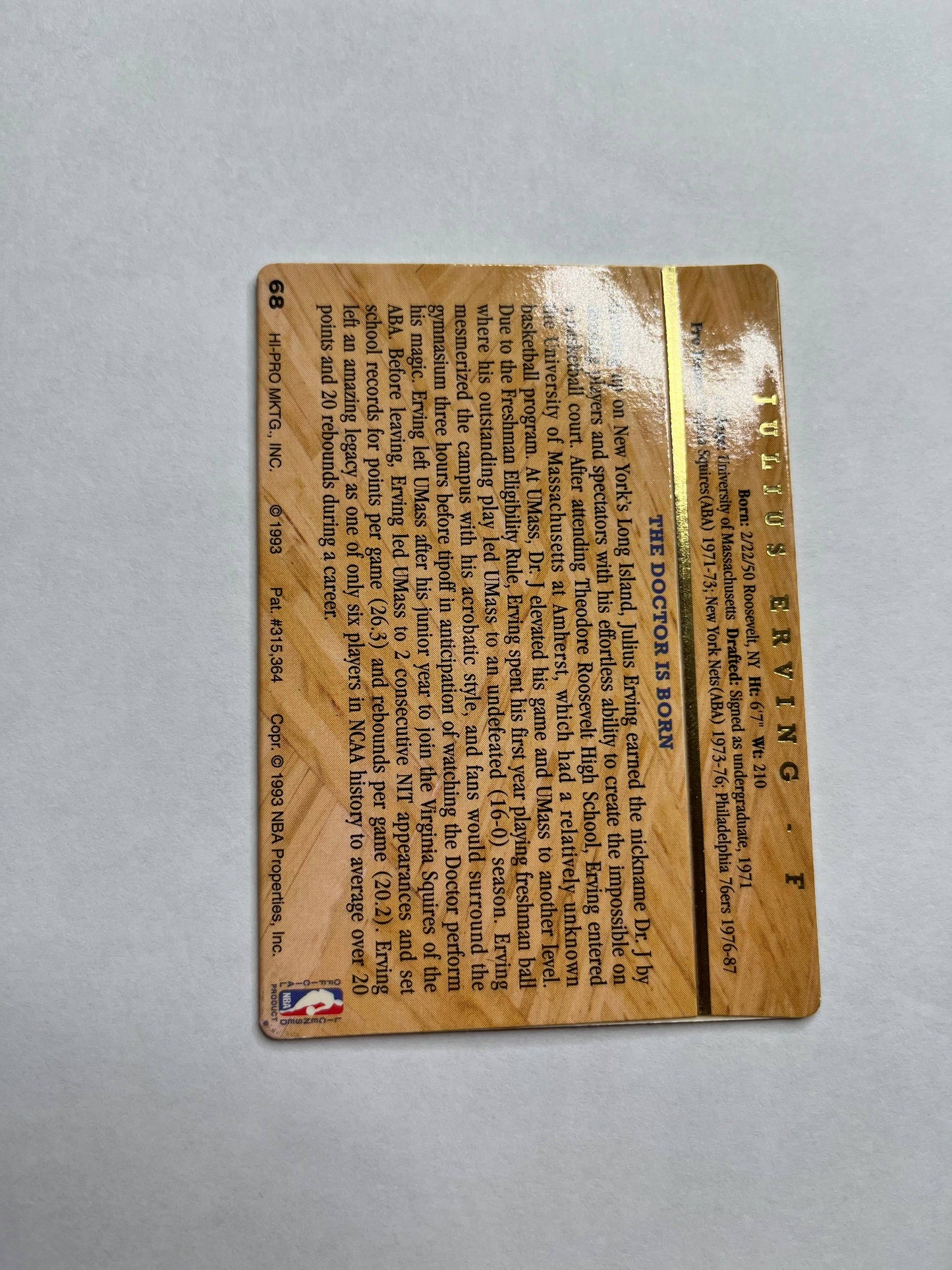 Julius Erving Card (view 2)