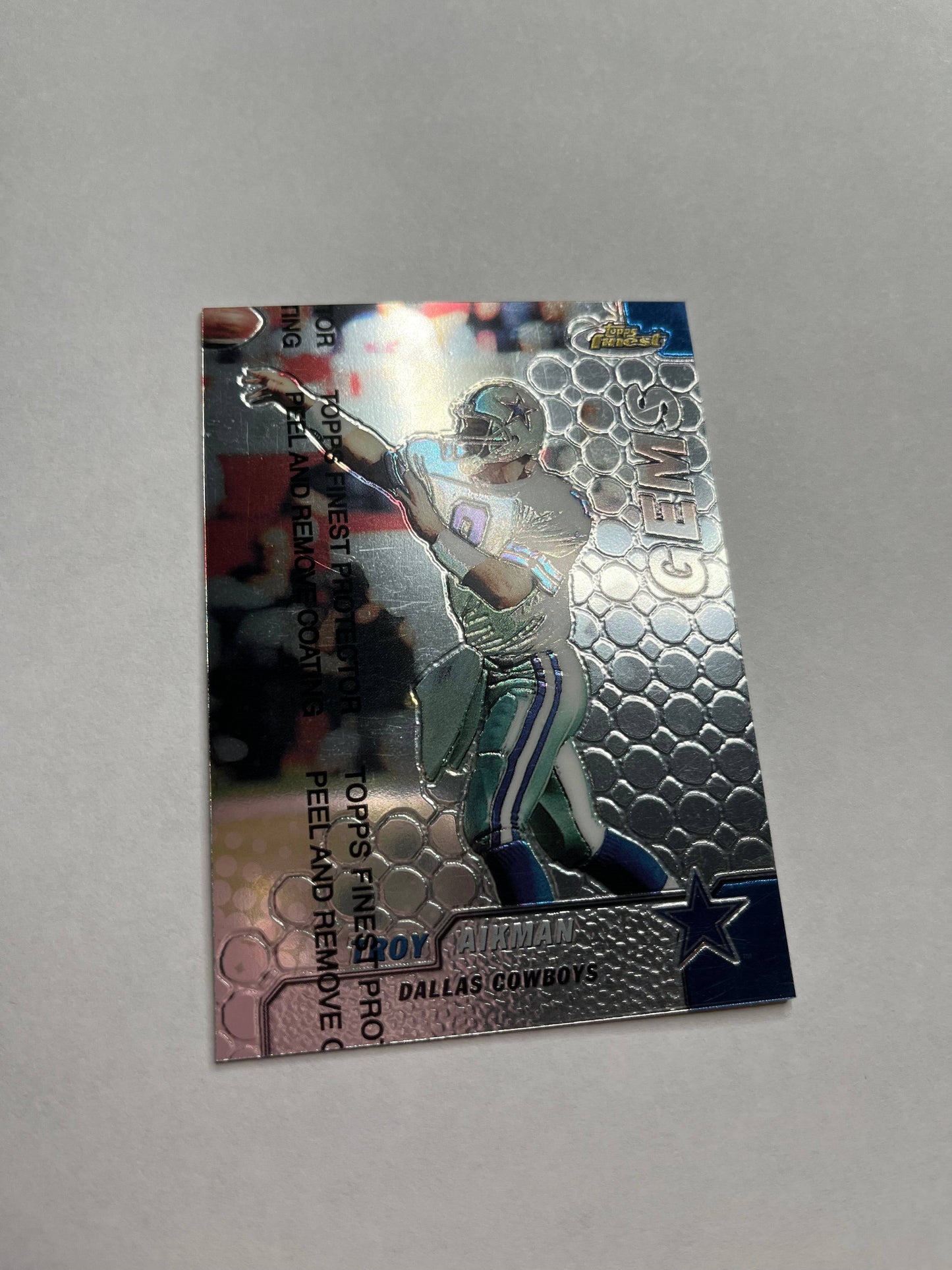 Troy Aikman 1999 Topps Finest Gems, Dallas Cowboys (Protective Coating Intact), Sports Card