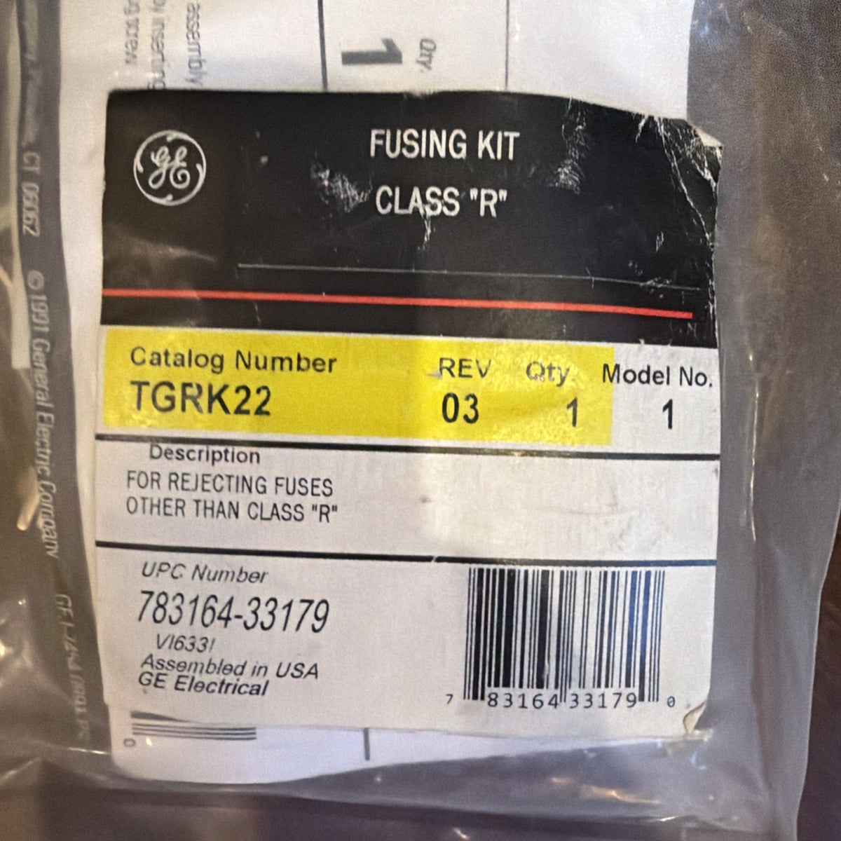 GE TGRK22 Class R Fuse Rejection Kit Type TG 60A 2 Pole GEJ-7454