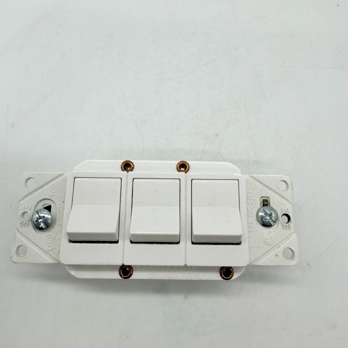 Triple Rocker Combination Light Switch 3 Single Pole 15A 120V White
