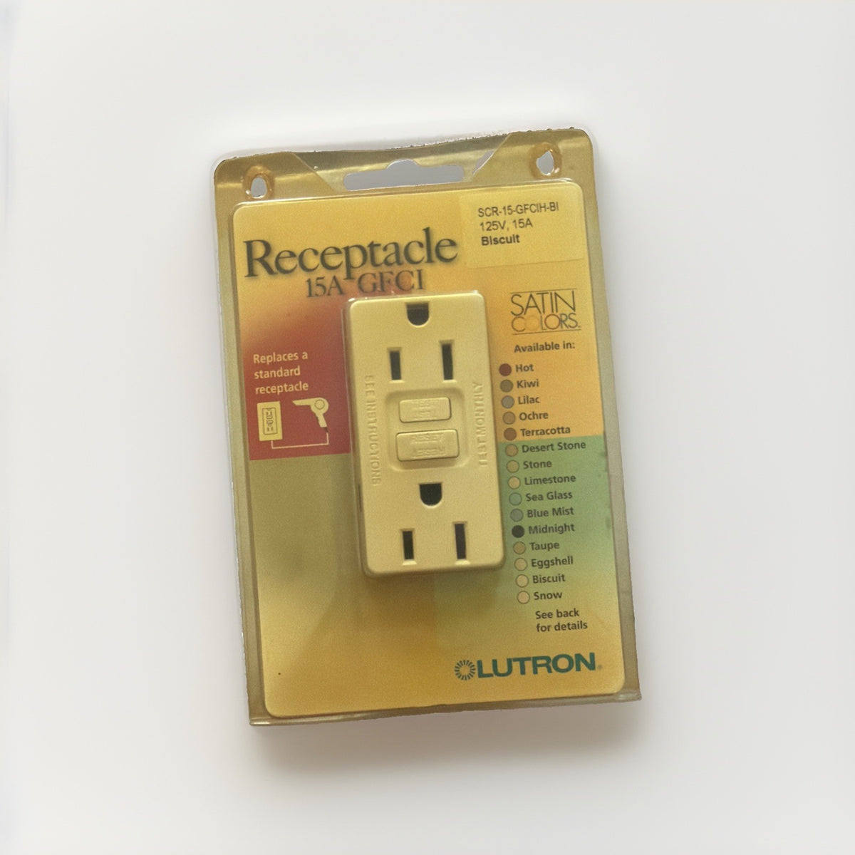 Lutron Satin Colors SCR-15-GFCN-BI 15A GFCI Receptacle Biscuit