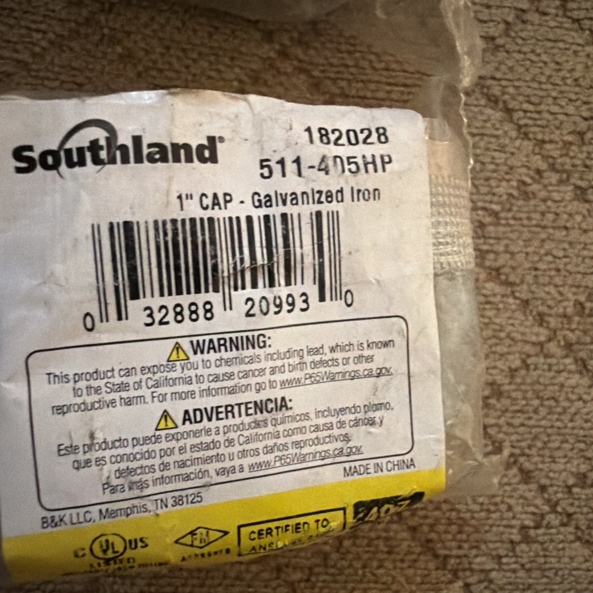 Southland 511-405HP 1 in. Malleable Iron Galvanized Cap (Lot of 2)