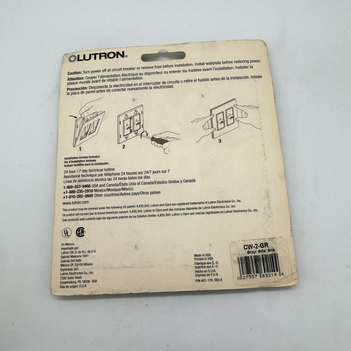 Lutron Claro CW-2-SS 2-Gang Screwless Decorator Wallplate Stainless Steel