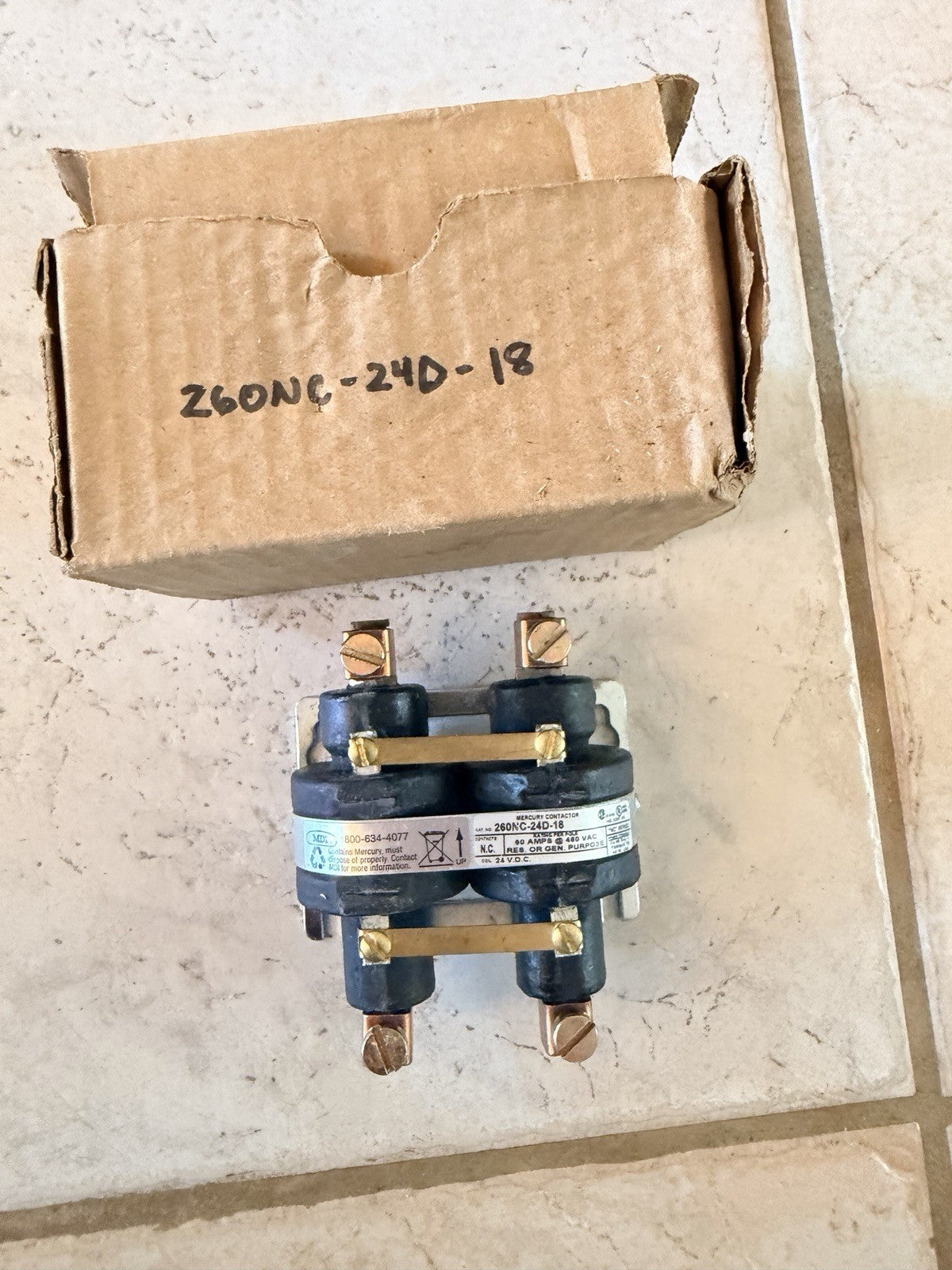 MDI 260NC-24D-18 Mercury Contactor 60A 2 Pole Normally Closed 24VDC Coil
