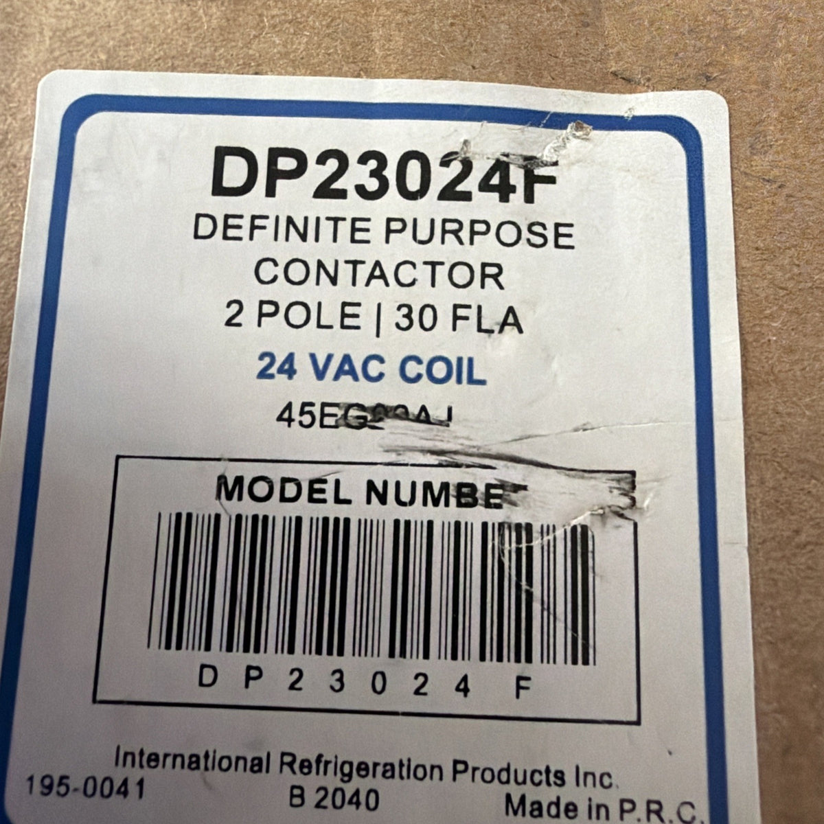 IRP DP23024F Definite Purpose Contactor 2 Pole 30 FLA 24VAC Coil 195-0041