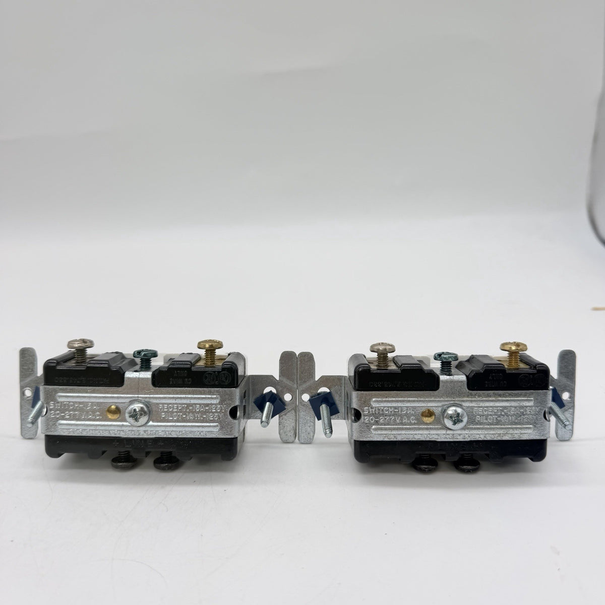 Lot of 2 Combination Toggle Switch and Duplex Outlet Receptacles with Pilot Light 15A White
