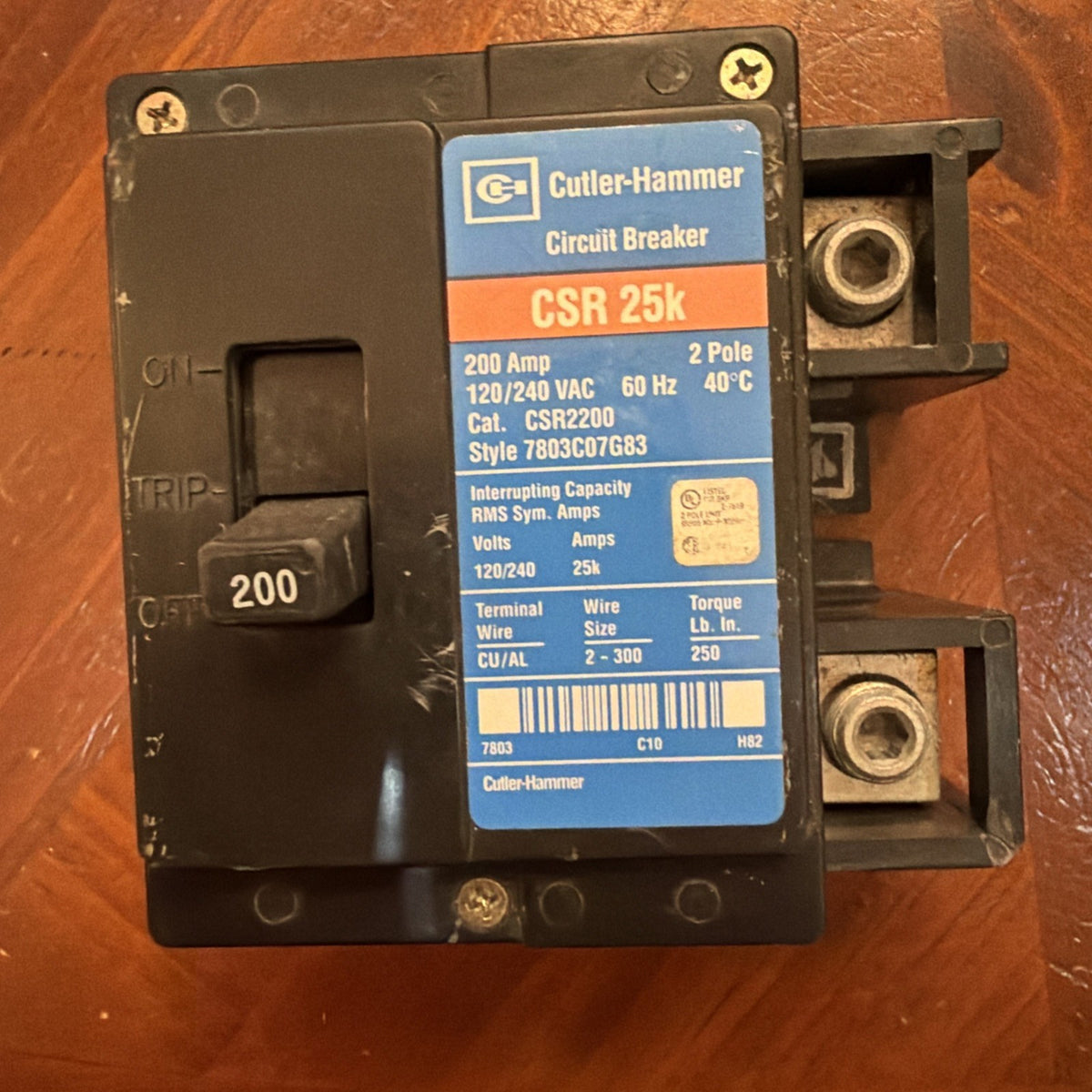 Eaton Cutler-Hammer CSR2200 200 Amp 2-Pole 120/240V Main Circuit Breaker 25kAIC