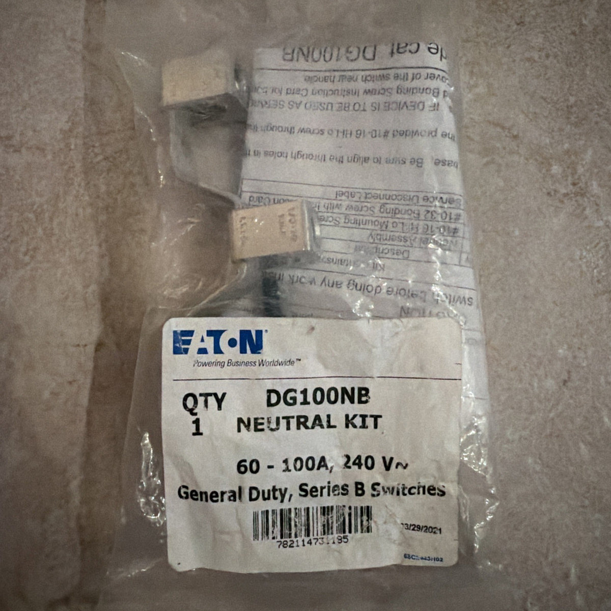 Eaton DG100NB Neutral Kit 60-100A 240V for General Duty Series B Safety Switches