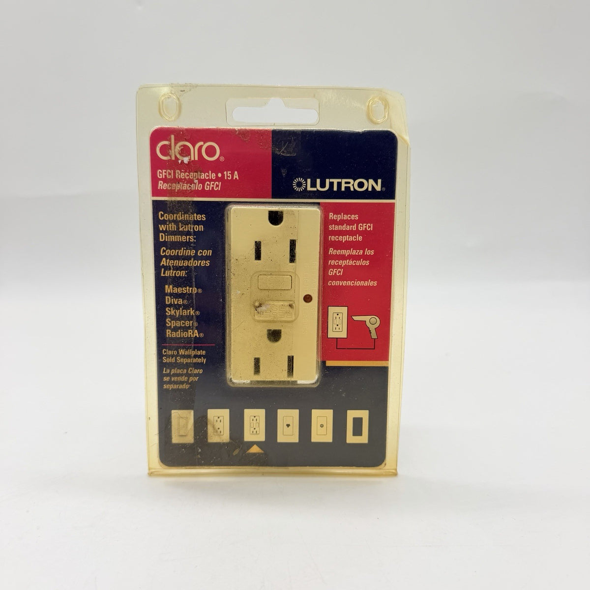 Lutron Claro 15A GFCI Receptacle Ivory Class A Feed-Through - New Old Stock
