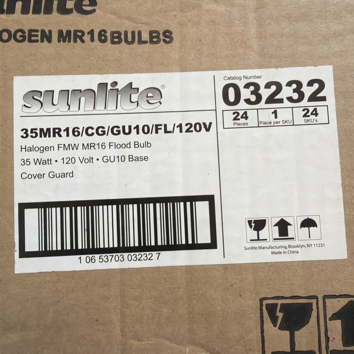 Case of 24 Sunlite 03232 35W MR16 GU10 Halogen Flood Bulbs 120V FMW with Cover Guard