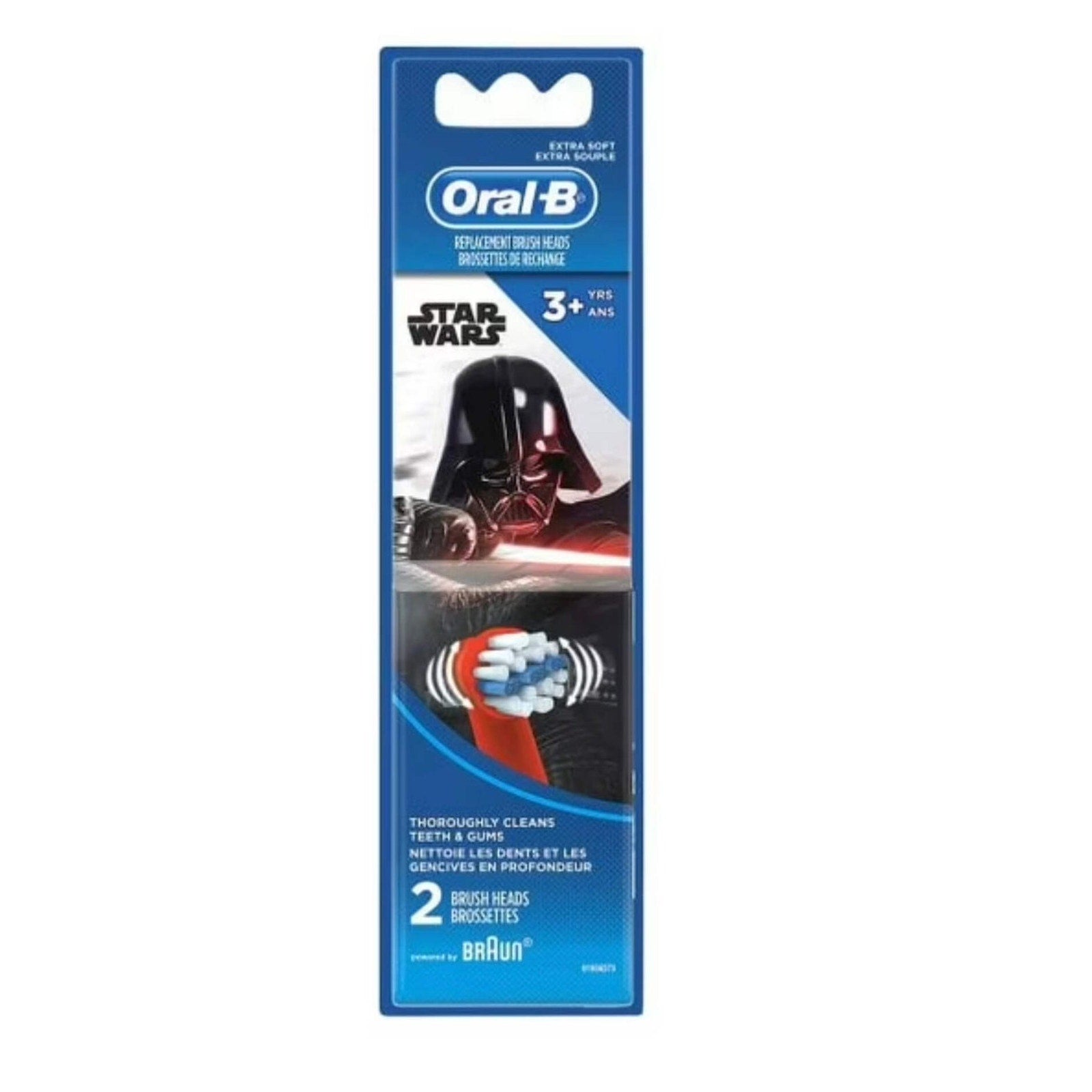 Oral-B Star Wars replacement brush heads 2 pack featuring extra soft bristles and Darth Vader design for kids 3 years and up
