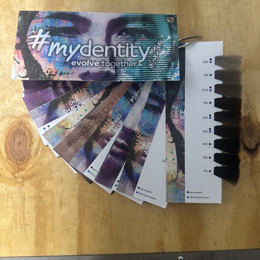 guy tang mydentity Color Catalog fan showing various hair color swatches with shade and intensity details