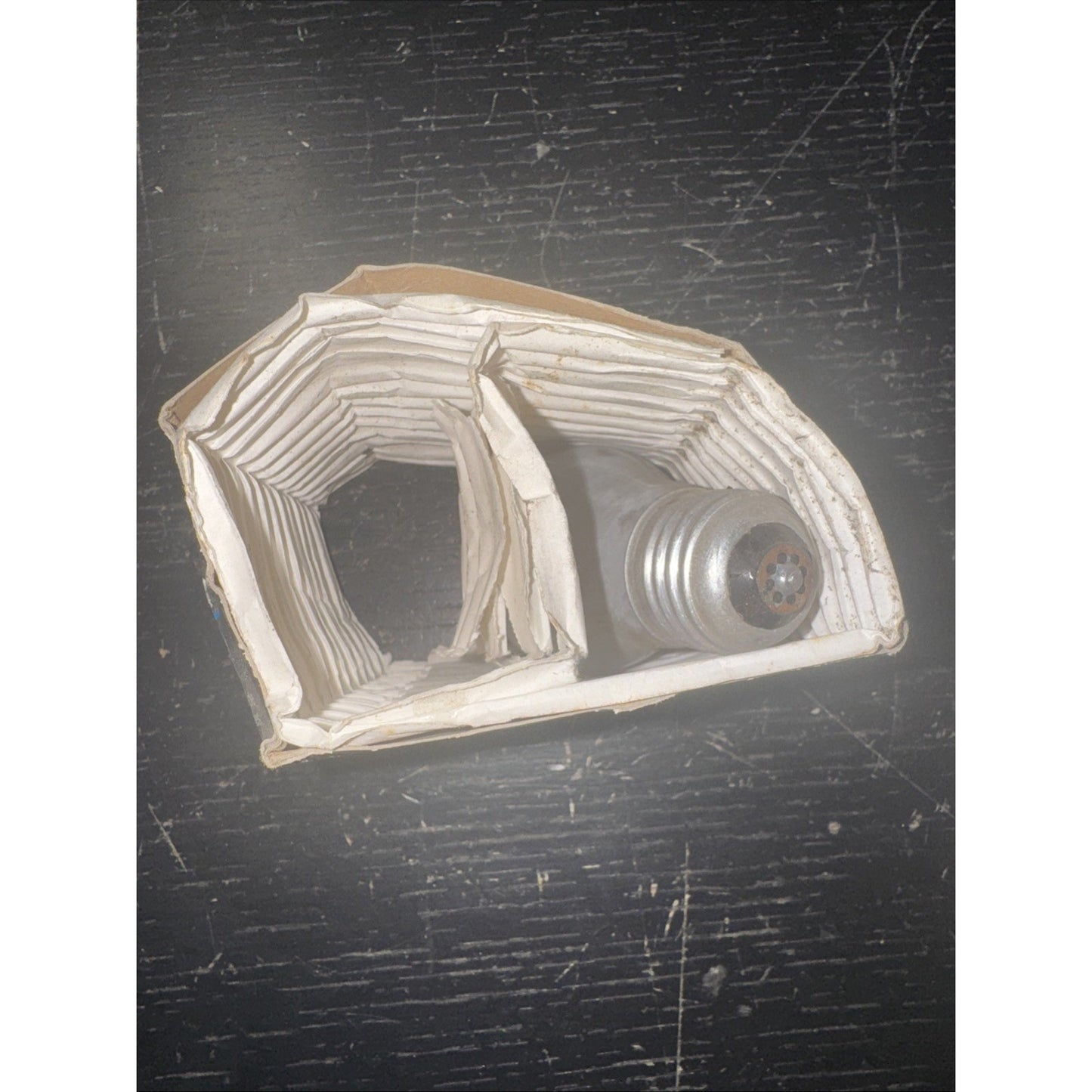 Philips Long Duration 15W light bulb in protective cardboard packaging on dark scratched surface