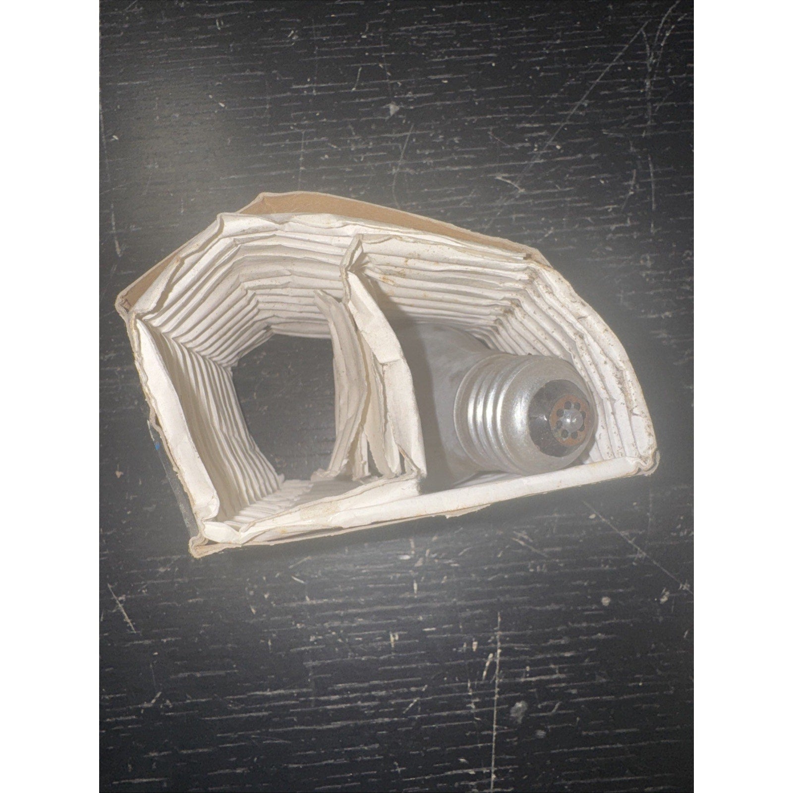 Philips Long Duration 15W light bulb in protective cardboard packaging on dark scratched surface